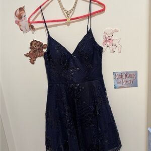 Elegant Navy Blue Sequin Prom Dress